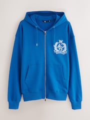 Blue EDIT Graphic Print Zip Through 100% Cotton Hoodie - Image 1 of 4