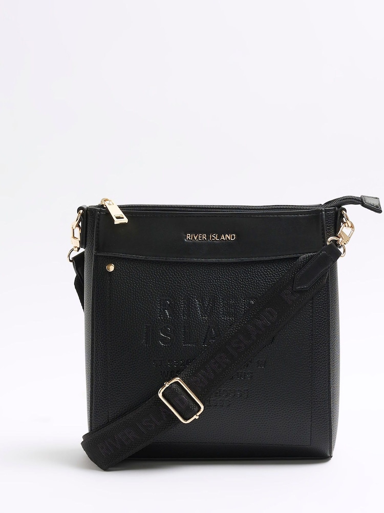 Черный - River Island сумка с длинным ремешком и тиснением - Image 1 of 6
