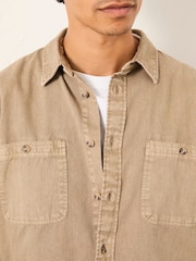FatFace Light Brown Long Sleeve Relaxed Fit Garment Dye Utility Shirt - Image 3 of 5