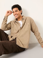 FatFace Light Brown Long Sleeve Relaxed Fit Garment Dye Utility Shirt - Image 4 of 5