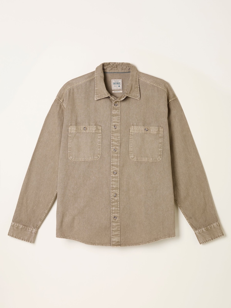 FatFace Light Brown Long Sleeve Relaxed Fit Garment Dye Utility Shirt - Image 5 of 5