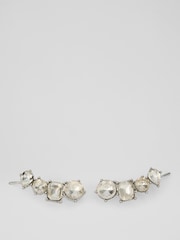 LK Bennett Cream Tally Clear Crystal & Rhodium Plating Ear Climber Set - Image 1 of 2