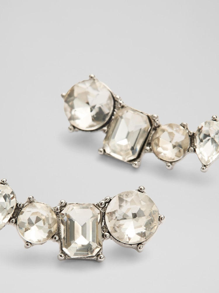 LK Bennett Cream Tally Clear Crystal & Rhodium Plating Ear Climber Set - Image 2 of 2