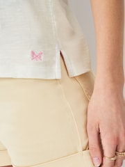 Crew Clothing White Sleeve Detail Crew Neck 100% Cotton Top - Image 4 of 5