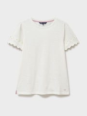 Crew Clothing White Sleeve Detail Crew Neck 100% Cotton Top - Image 5 of 5
