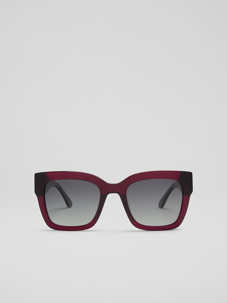 LK Bennett Red Elsa Maroon Acetate Square Sunglass Frame - Image 1 of 2 LK Bennett Red Elsa Maroon Acetate Square Sunglass Frame - Image 1 of 2