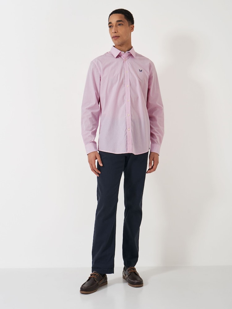 Crew Clothing Company Pink Classic Micro Gingham 100% Cotton Shirt - Image 1 of 5