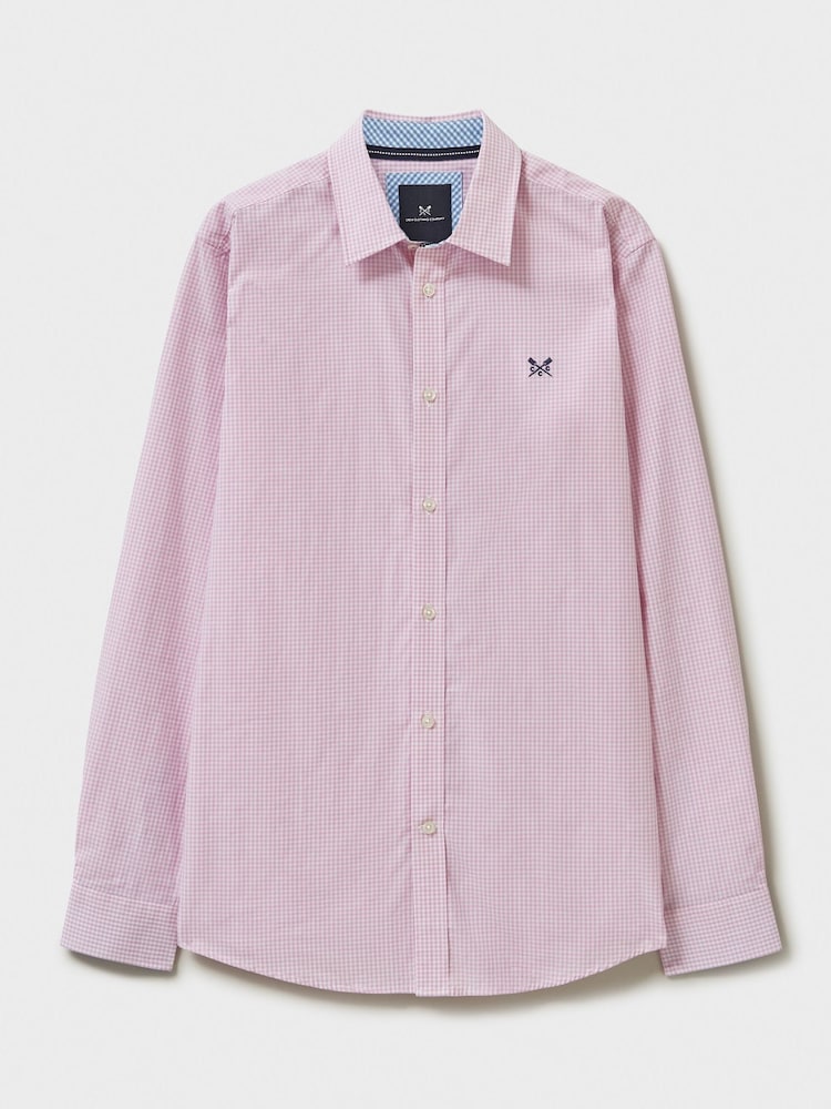 Crew Clothing Company Pink Classic Micro Gingham 100% Cotton Shirt - Image 5 of 5