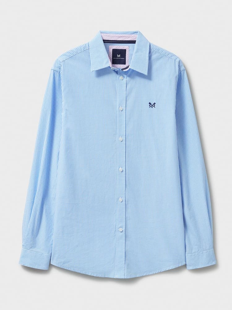 Crew Clothing Company Blue Classic Micro Gingham 100% Cotton Shirt - Image 6 of 6