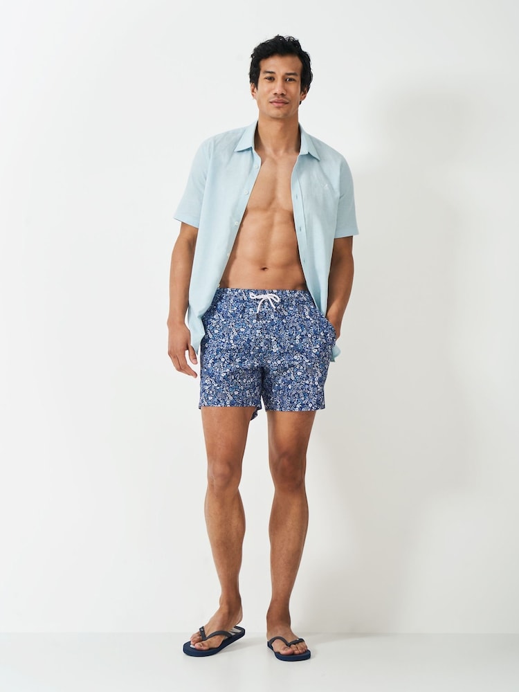 Crew Clothing Company Blue Floral Printed Swim Shorts - Image 1 of 5