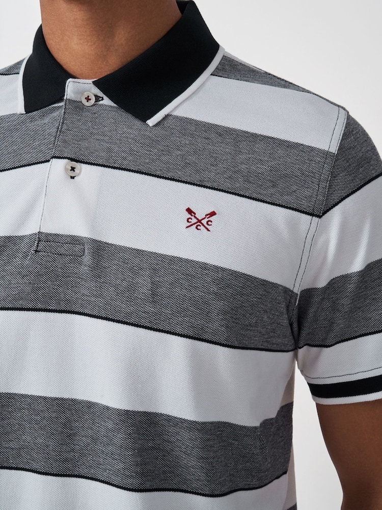 Crew Clothing Grey Oxford Stripe 100% Cotton Polo Shirt - Image 4 of 5