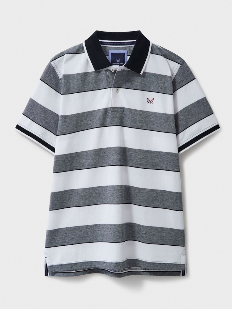Crew Clothing Grey Oxford Stripe 100% Cotton Polo Shirt - Image 5 of 5