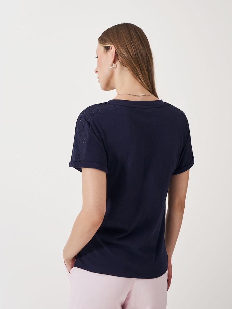 Crew Clothing Blue Sleeve Detail V-Neck 100% Cotton Top - Image 2 of 5