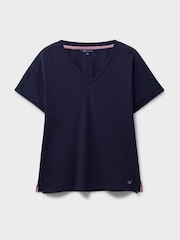Crew Clothing Blue Sleeve Detail V-Neck 100% Cotton Top - Image 5 of 5