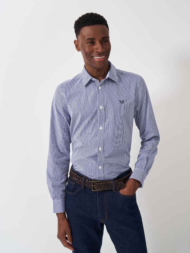 Crew Clothing Company Dark Blue Classic Micro Gingham 100% Cotton Shirt - Image 1 of 5