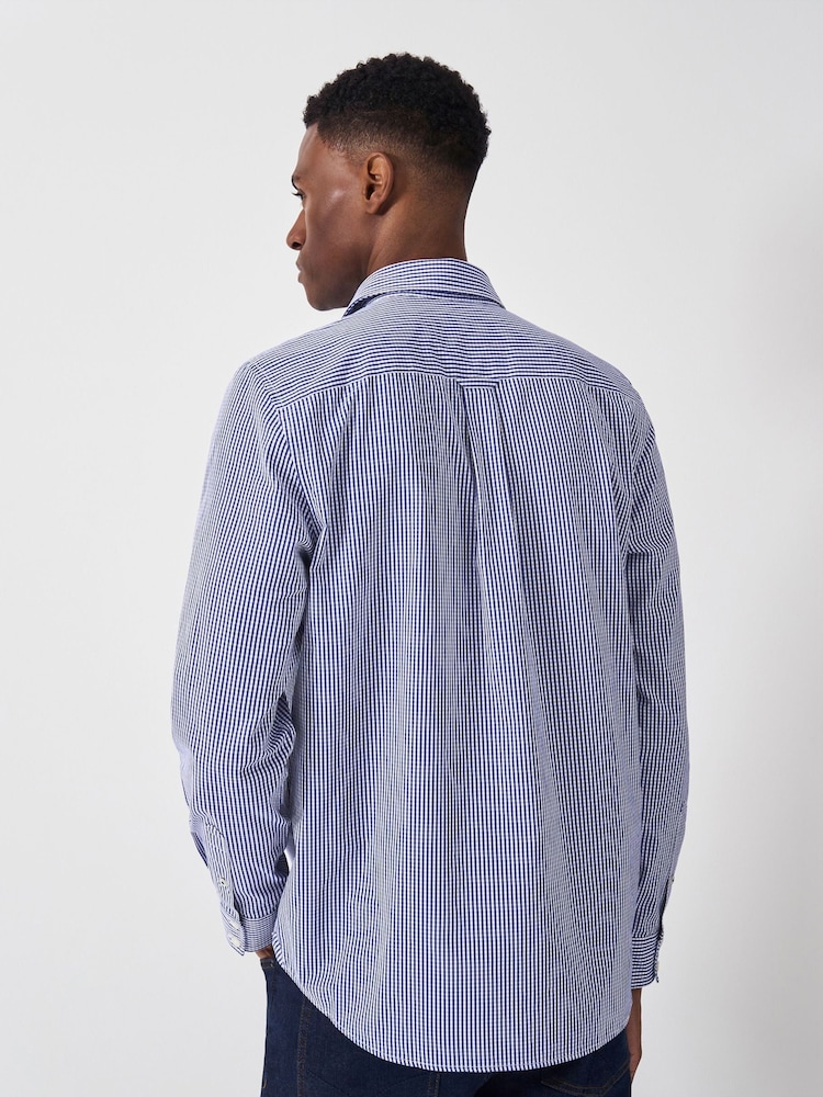 Crew Clothing Company Dark Blue Classic Micro Gingham 100% Cotton Shirt - Image 2 of 5