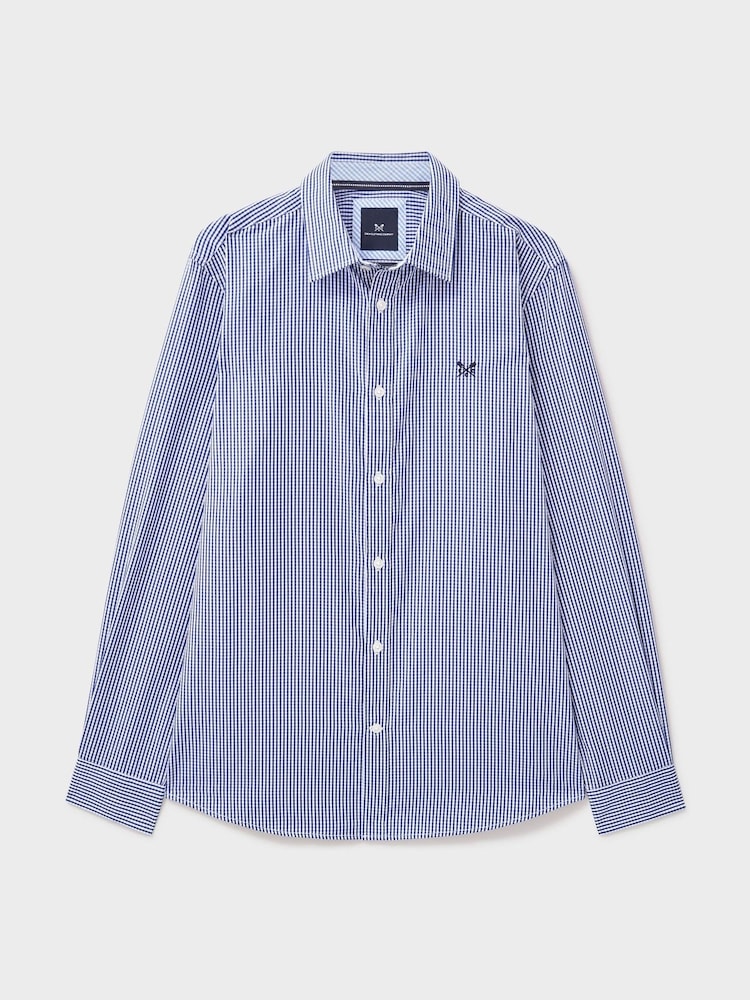 Crew Clothing Company Dark Blue Classic Micro Gingham 100% Cotton Shirt - Image 5 of 5