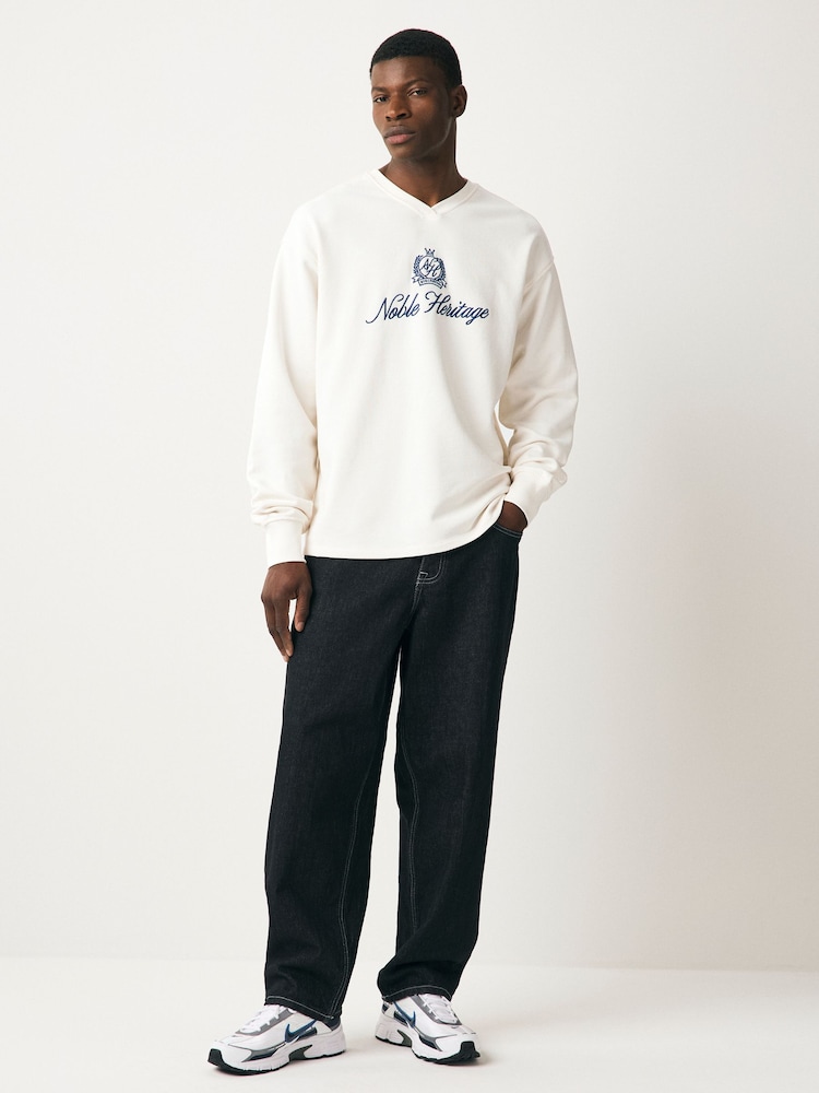 Ecru EDIT Graphic V-Neck 100% Cotton Sweatshirt - Image 2 of 9