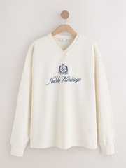 Ecru EDIT Graphic V-Neck 100% Cotton Sweatshirt - Image 5 of 9