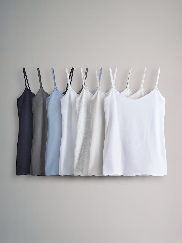 The Set Blue/Grey 7 Pack Thin Strap Vest Tops - Image 1 of 10