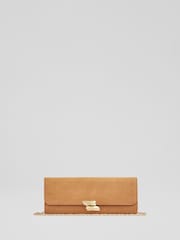 LK Bennett Brown Aria Suede Curve Flap Clutch Bag - Image 1 of 3