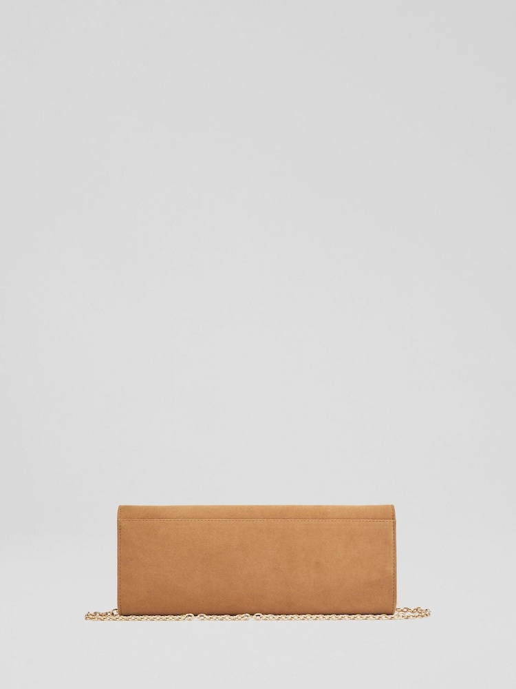 LK Bennett Brown Aria Suede Curve Flap Clutch Bag - Image 2 of 3