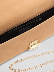 LK Bennett Brown Aria Suede Curve Flap Clutch Bag - Image 3 of 3