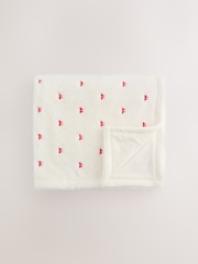 Ecru Red Bow Embroidered Baby Cosy Fleece Blanket - Image 1 of 6