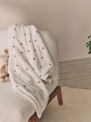 Ecru Red Bow Embroidered Baby Cosy Fleece Blanket - Image 3 of 6