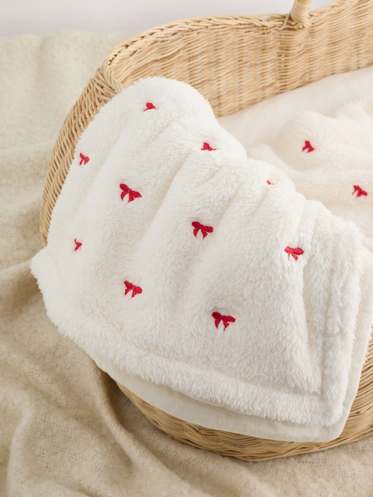 Ecru Red Bow Embroidered Baby Cosy Fleece Blanket - Image 6 of 6