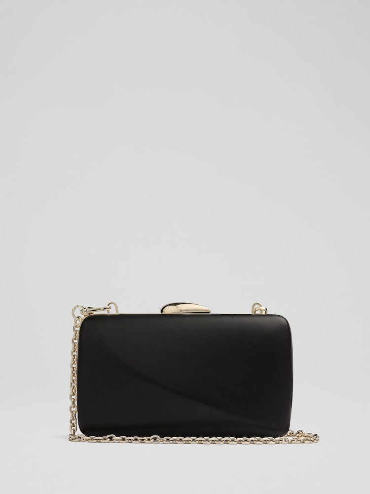 LK Bennett Black Charlotte Nappa Leather Oloid Box Clutch Bag - Image 1 of 5