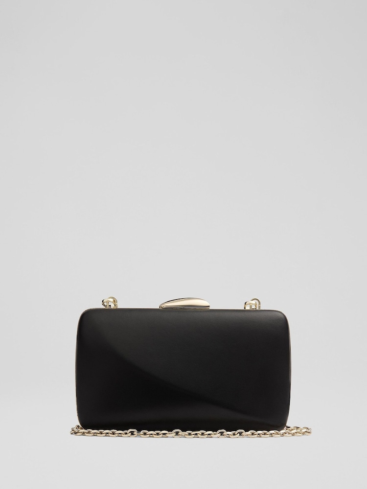 LK Bennett Black Charlotte Nappa Leather Oloid Box Clutch Bag - Image 2 of 5
