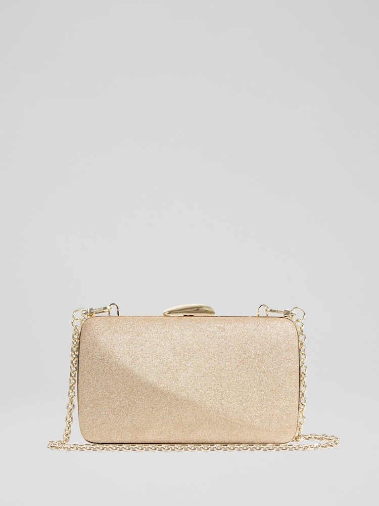 LK Bennett Metallic Charlotte Glitter Old Box Clutch Bag - Image 1 of 3