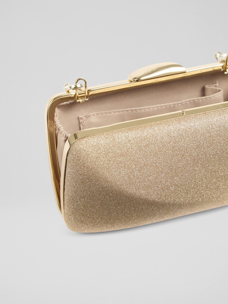 LK Bennett Metallic Charlotte Glitter Old Box Clutch Bag - Image 3 of 3