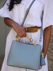 Luella Grey Demi Beaded Handle Cross-Body Tote White Bag - Image 8 of 9