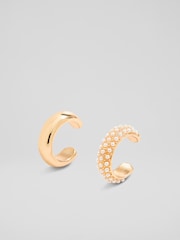 LK Bennett Cream Adalle Multi Crystal & Gold Plating Ear Cuffs Set Of 2 - Image 1 of 1
