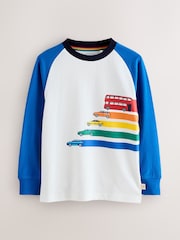 Little Bird by Jools Oliver Blue Rainbow Long Sleeve Raglan T-Shirt - Image 1 of 5