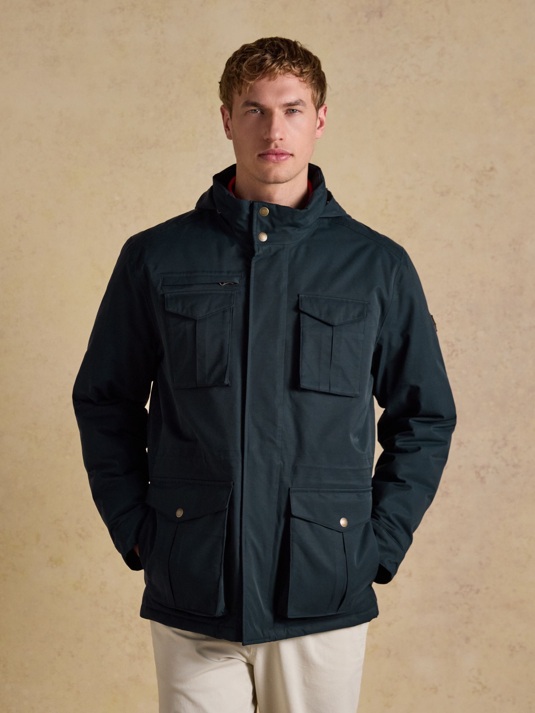 Buy Joules Beckett Navy Waterproof Field Coat With Packable Hood