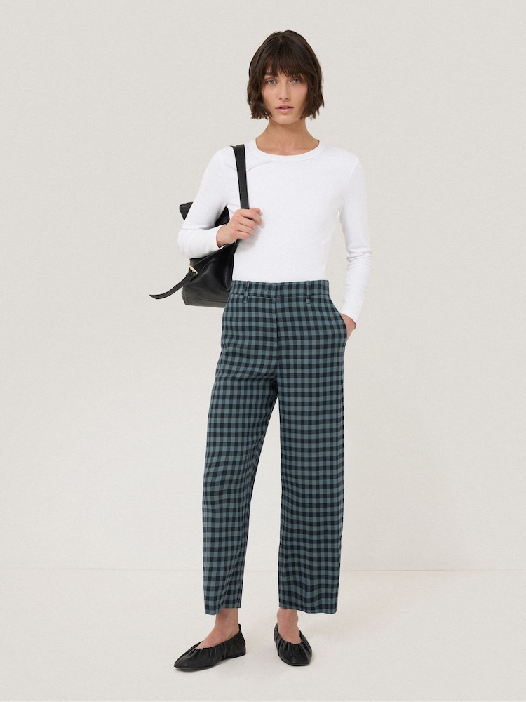 Jigsaw Blue Dale Linen Check Trousers - Image 3 of 7