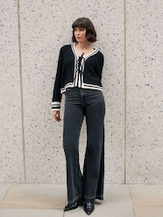 Mint Velvet Black Contrast Cotton Blend Trim Cardigan - Image 5 of 8