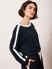 Mint Velvet Blue Cotton Blend Ribbed Batwing Jumper - Image 1 of 9