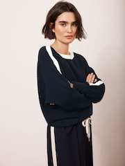 Mint Velvet Blue Cotton Blend Ribbed Batwing Jumper - Image 2 of 9