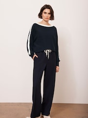Mint Velvet Blue Cotton Blend Ribbed Batwing Jumper - Image 3 of 9