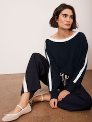 Mint Velvet Blue Cotton Blend Ribbed Batwing Jumper - Image 4 of 9