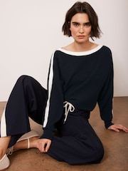 Mint Velvet Blue Cotton Blend Ribbed Batwing Jumper - Image 5 of 9