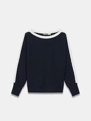 Mint Velvet Blue Cotton Blend Ribbed Batwing Jumper - Image 7 of 9