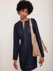 Mint Velvet Blue Denim Puff Sleeve 100% Cotton Mini Dress - Image 1 of 8