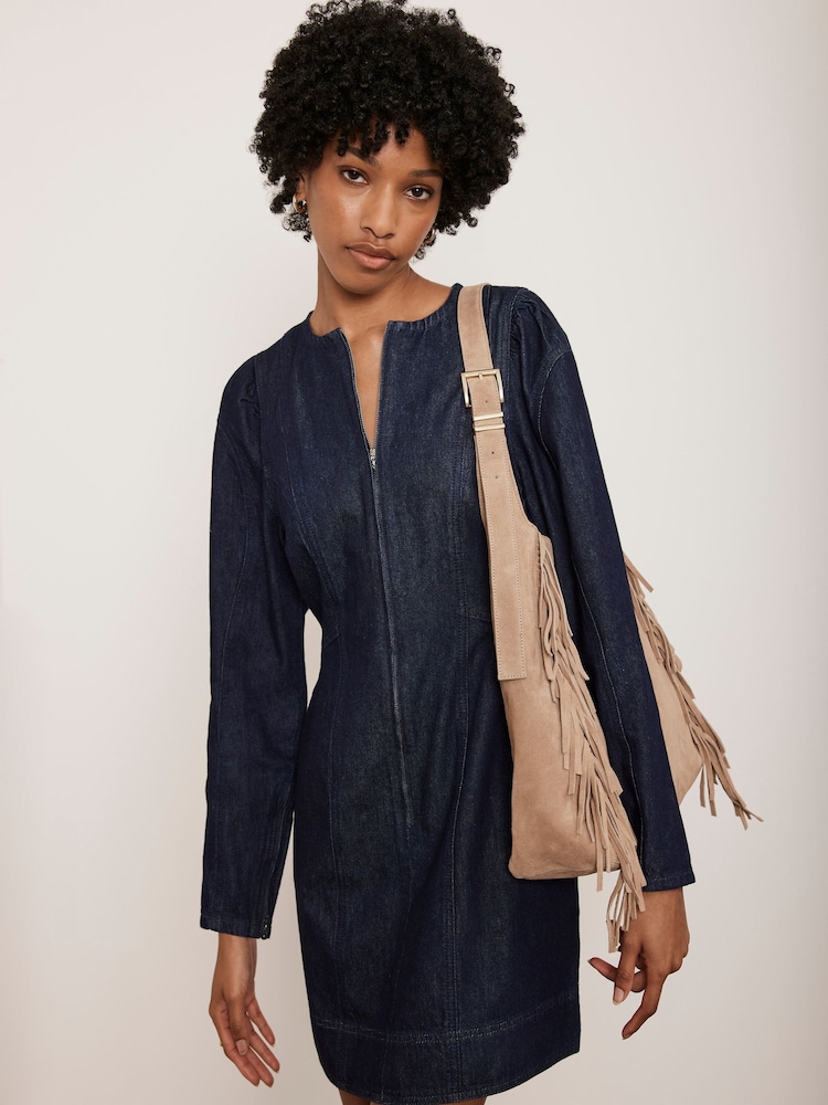 Mint Velvet Blue Denim Puff Sleeve 100% Cotton Mini Dress - Image 1 of 8