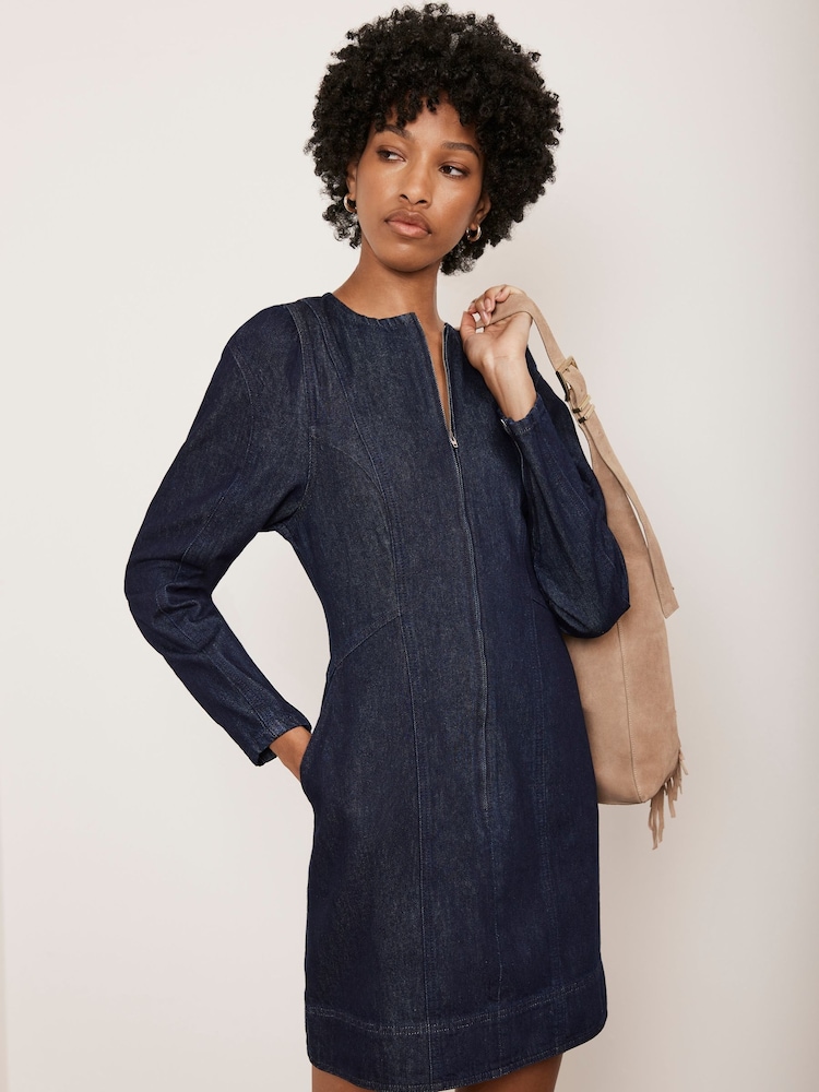 Mint Velvet Blue Denim Puff Sleeve 100% Cotton Mini Dress - Image 4 of 8