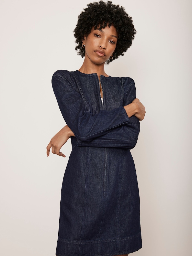 Mint Velvet Blue Denim Puff Sleeve 100% Cotton Mini Dress - Image 5 of 8